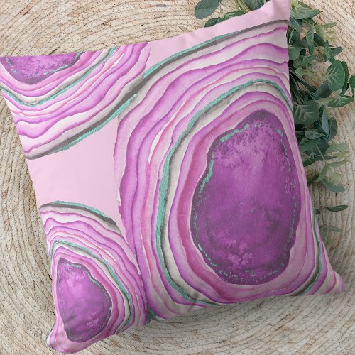 Agate Geode Watercolor Pattern _ Pink Aqua Purple Throw Pillow