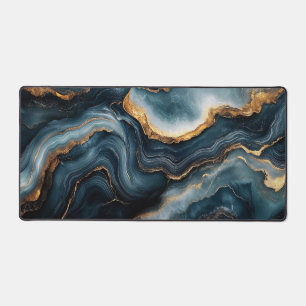 Agate Geode with Gold and Navy Blue Marble Desk Mat