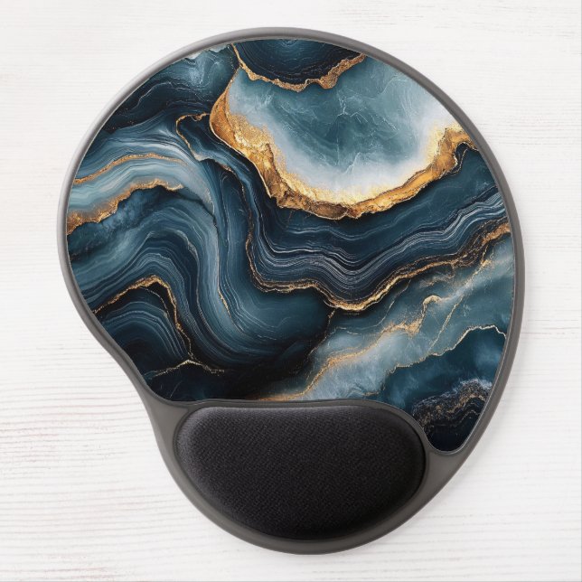 Agate Geode with Gold and Navy Blue Marble Gel Mouse Pad (Front)