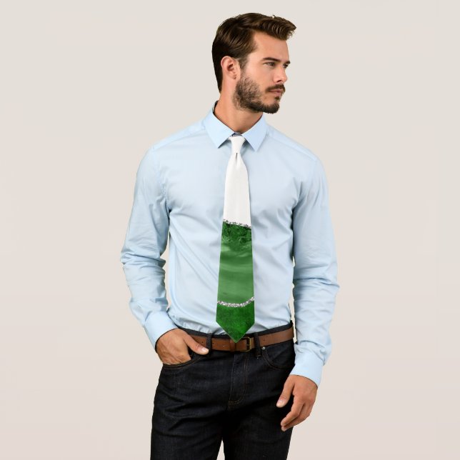 Agate Glamorous Emerald Green Silver Glitter Neck Tie (In Situ)