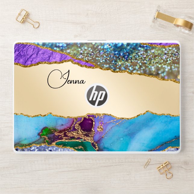 Agate Glitter Abstract on Gold HP Laptop Skin (Desk)