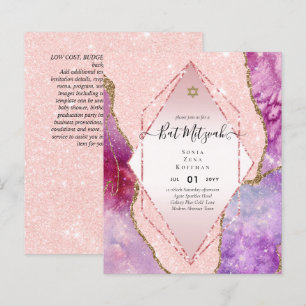 AGATE GLITTER BAT MITZVAH Invitations BUDGET