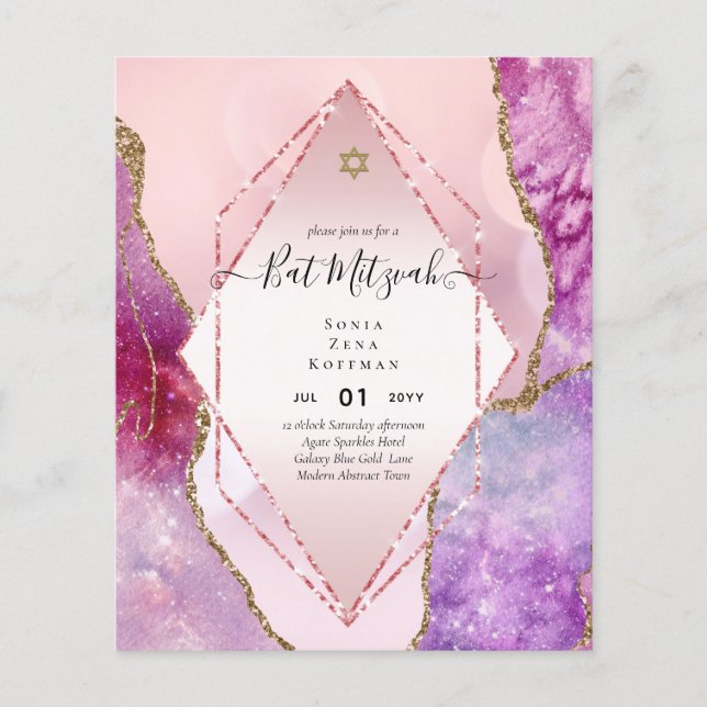AGATE GLITTER BAT MITZVAH Invitations BUDGET Flyer (Front)