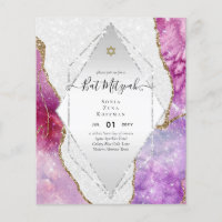 AGATE GLITTER BAT MITZVAH Invitations BUDGET