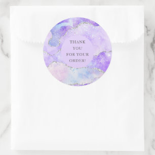 Agate Glitter Purple Thank You For Order Classic Round Sticker