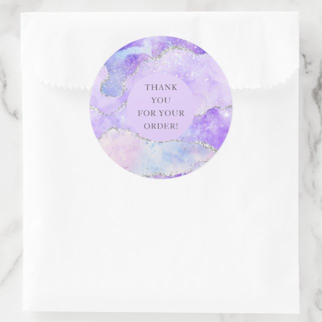 Agate Glitter Purple Thank You For Order Classic Round Sticker (Bag)