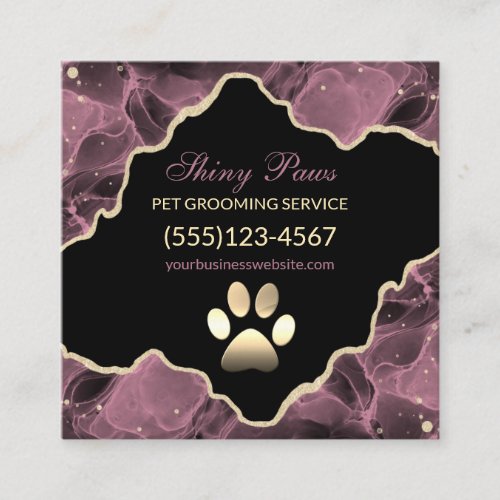 Agate Glitter Rose Gold Dog Pet Grooming Square Business Card