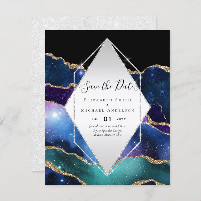 AGATE GLITTER Save The Dates Glamor BUDGET (Front/Back)