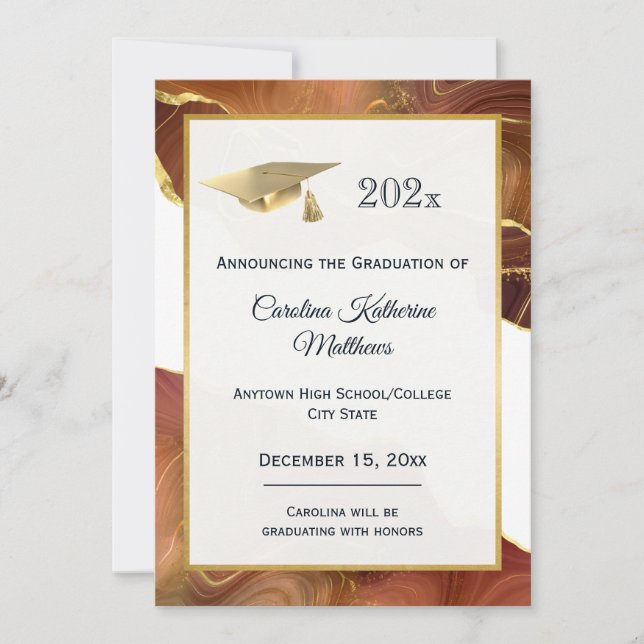 Agate Gold Brown Graduation Announcement (Front)