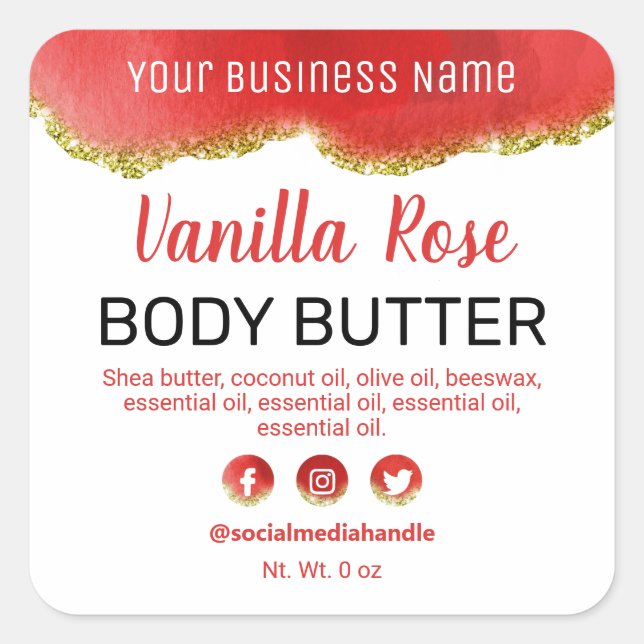 Agate Gold Glitter Red White Product Labels (Front)