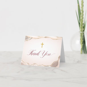 Agate Gold Glitter Script Baptism Letterpress Thank You Card