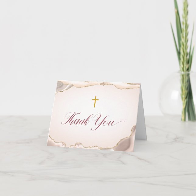 Agate Gold Glitter Script Baptism Letterpress Thank You Card (Front)