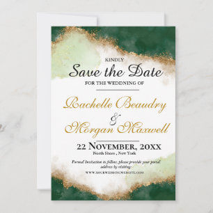 Agate Gold & Green Wedding Save the Date Card