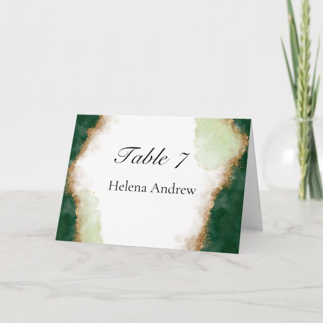 Agate Gold & Green wedding Table Tent Place card  (Front)