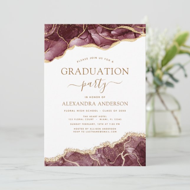 Agate Graduation Class of 2022 Burgundy Gold Invitation (Standing Front)