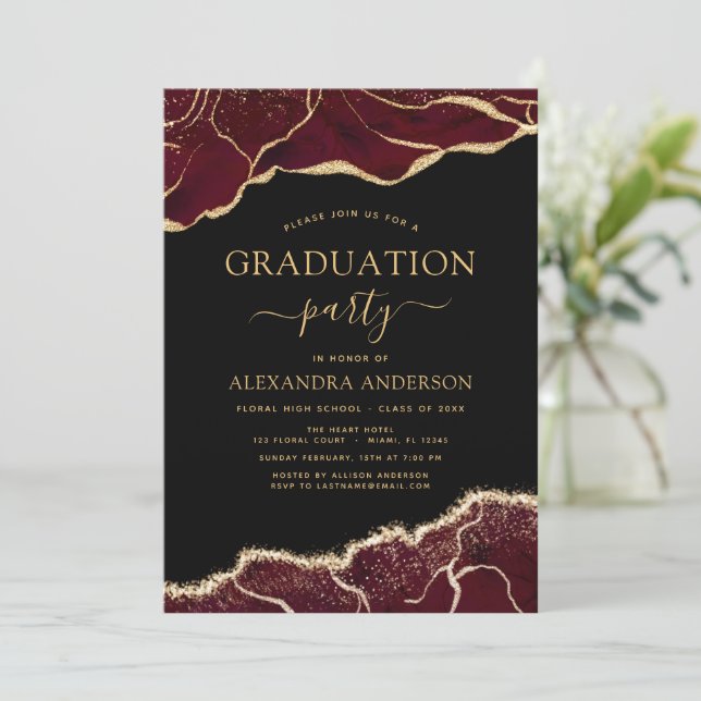 Agate Graduation Class of 2023 Burgundy Gold Invitation (Standing Front)