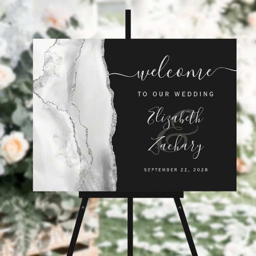 Agate Gray Silver Dark Wedding Welcome Sign