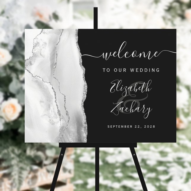Agate Gray Silver Dark Wedding Welcome Sign (Creator Uploaded)