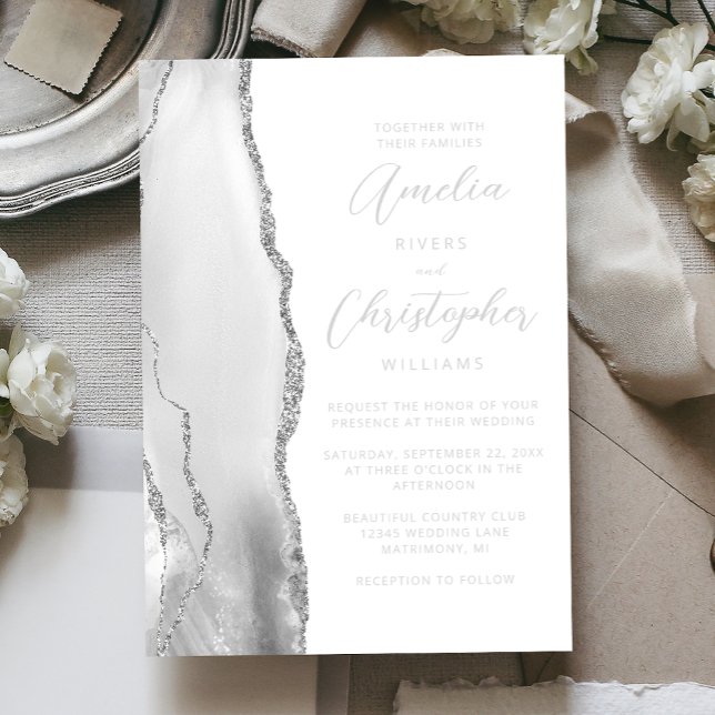 Agate Gray Silver Script Wedding Foil Invitation (Creator Uploaded)