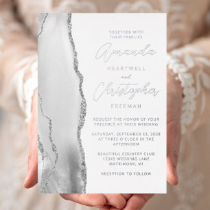 Agate Gray Silver Script Wedding Foil Invitation