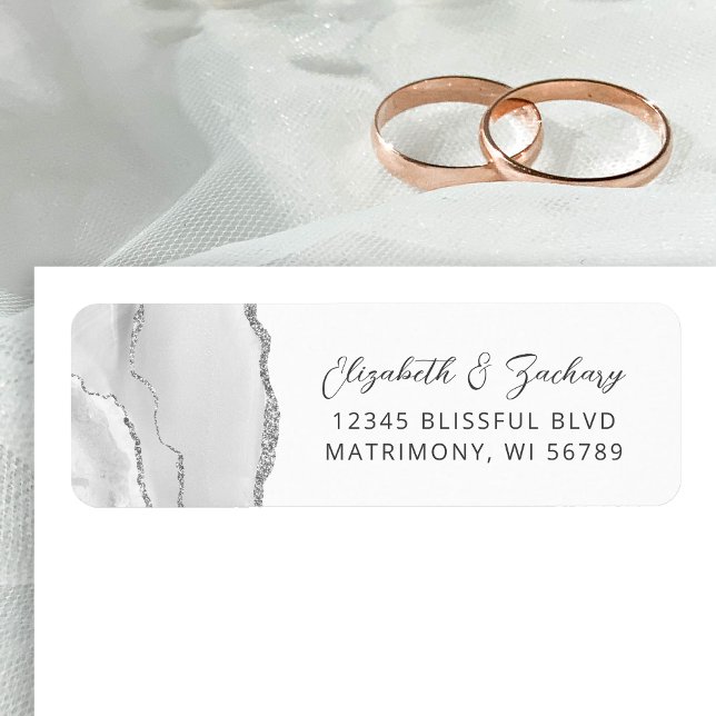 Agate Gray Silver Wedding Return Address Label (Creator Uploaded)