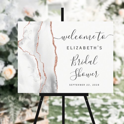 Agate Gray White Rose Gold Bridal Shower Welcome Foam Board