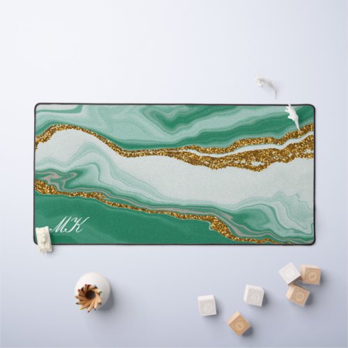 Agate Green and Gold Marble Swirl Desk Mat