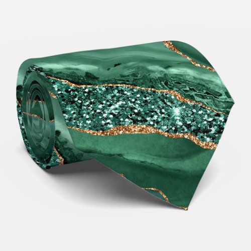 Agate Green Emerald Gold Neck Tie Marble Gemstone