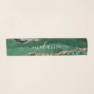Agate Green Glitter Marble Scarf Name Text