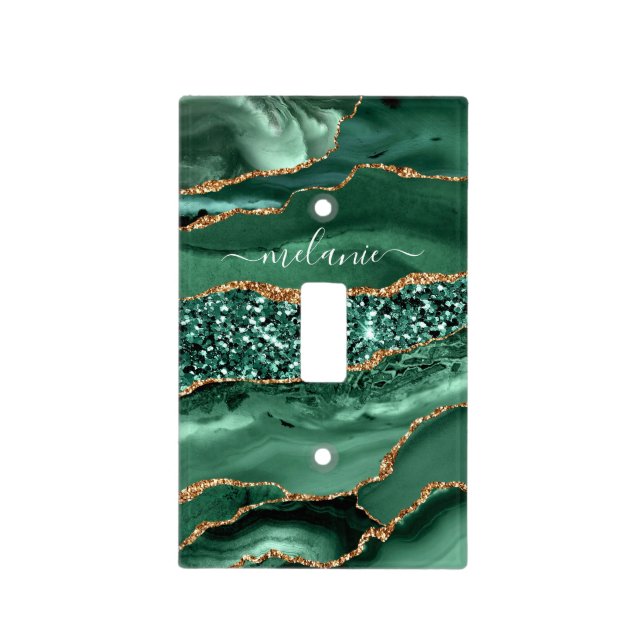 Agate Green Gold Custom Name Light Switch Cover (Front)