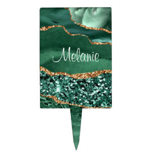 Agate Green Gold Emerald Cake Topper Custom Name