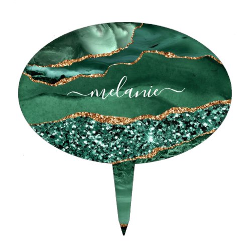 Agate Green Gold Emerald Custom Name Cake Topper