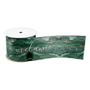 Agate Green Gold Emerald Custom Name Gift Ribbon