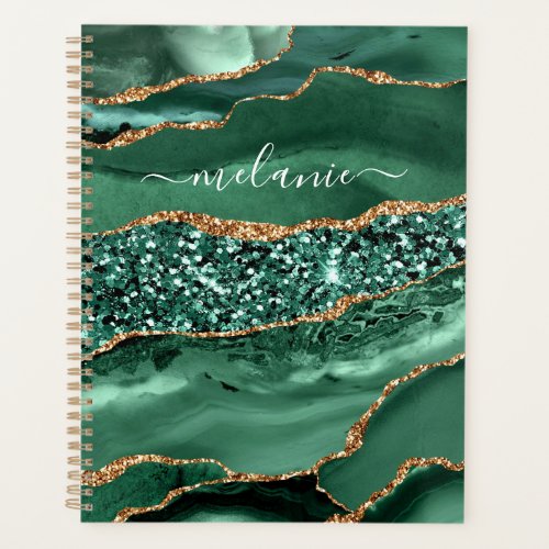 Agate Green Gold Emerald Custom Name Planner