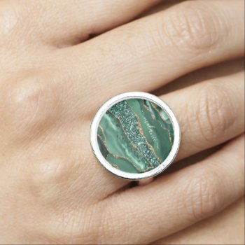 Agate Green Gold Emerald Custom Name Ring Gift by Migned at Zazzle