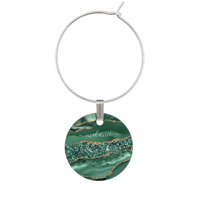 Agate Green Gold Emerald Custom Name Wine Charm (Second Charm)
