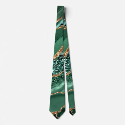 Agate Green Gold Emerald Glitter Marble Neck Tie