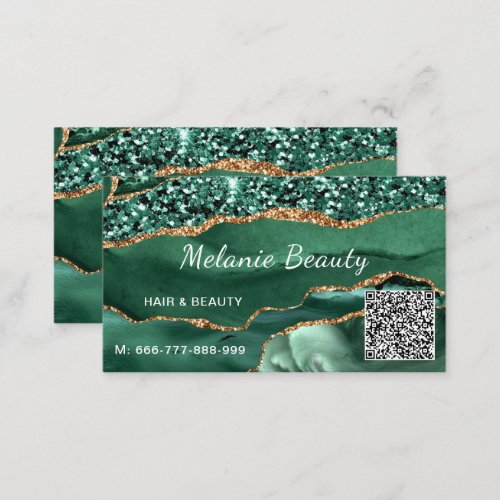 Agate Green Gold Emerald QR Code Business Card
