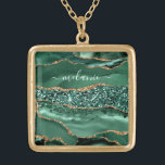 Agate Green Gold Emerald Your Name Necklace<br><div class="desc">Necklace with Agate Green Gold Glitter Geode Marble Custom Name Emerald Sparkle Personalized Birthday - Anniversary or Wedding Necklaces / Gift / Suppliest - Add Your Name - Text or Remove - Make Your Special Gift - Resize and move or remove and add text / elements with customization tool. Design...</div>