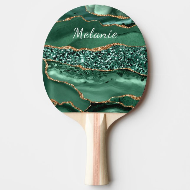 Agate Green Gold Glitter Add Name Ping Pong Paddle (Front)
