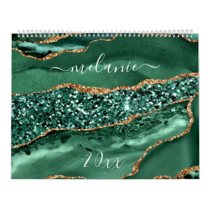 Agate Green Gold Glitter Calendar Personalize Name