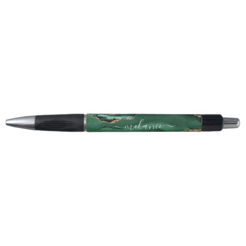 Agate Green Gold Glitter Emerald Custom Name Pen