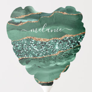 Agate Green Gold Glitter Geode Marble Custom Name Balloon