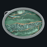 Agate Green Gold Glitter Geode Marble Custom Name Belt Buckle<br><div class="desc">Agate Green Gold Glitter Geode Marble Custom Name Emerald Sparkle Personalized Birthday - Anniversary or Wedding Gift / Suppliest - Add Your Name - Text or Remove - Make Your Special Gift - Resize and move or remove and add text / elements with customization tool. Design by MIGNED. Please see...</div>