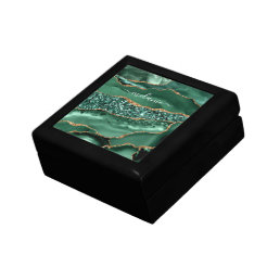 Agate Green Gold Glitter Geode Marble Custom Name  Gift Box