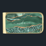 Agate Green Gold Glitter Geode Marble Custom Name Gold Finish Money Clip<br><div class="desc">Agate Green Gold Glitter Geode Marble Custom Name Emerald Sparkle Personalized Birthday - Anniversary or Wedding Gift / Suppliest - Add Your Name - Text or Remove - Make Your Special Gift - Resize and move or remove and add text / elements with customization tool. Design by MIGNED. Please see...</div>
