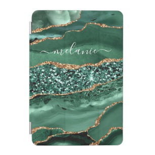 Agate Green Gold Glitter Geode Marble Custom Name iPad Mini Cover