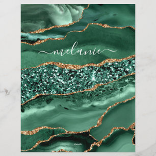Agate Green Gold Glitter Geode Marble Custom Name Letterhead