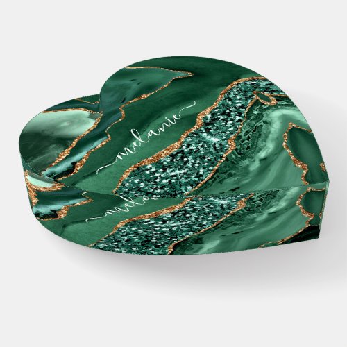 Agate Green Gold Glitter Geode Marble Custom Name Paperweight