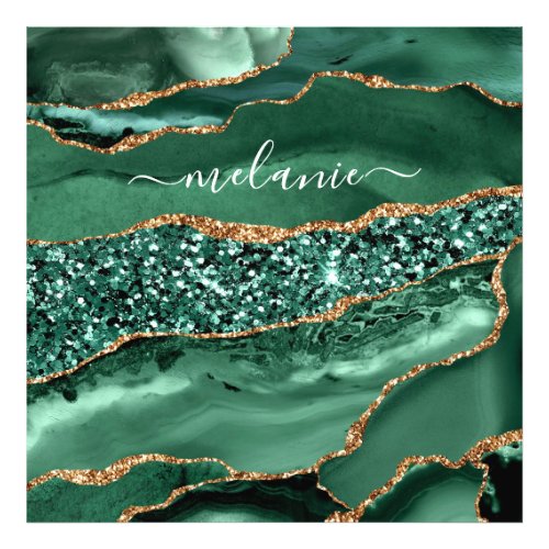 Agate Green Gold Glitter Geode Marble Custom Name Photo Print